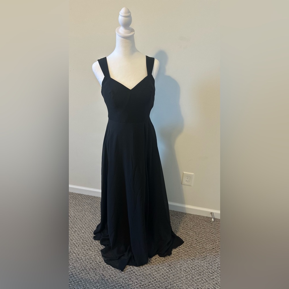 Azazie Black Julie Chiffon A-Line Bow Dress Size A6